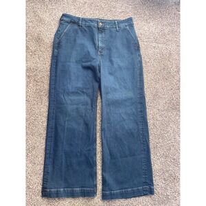 J. Crew High Rise Trouser Jean Wide Leg Blue Denim Size 33